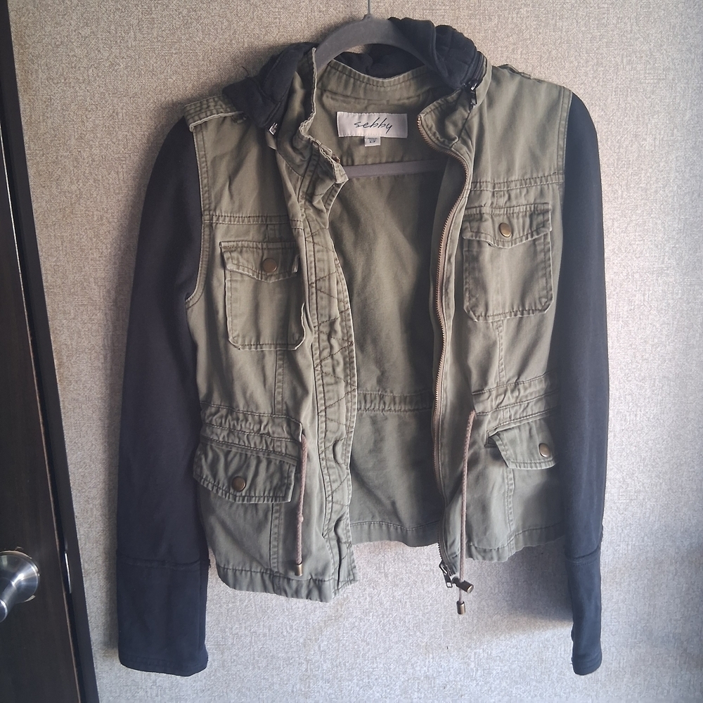 Olive Green Military Utility Hoodie Jacket Fall Army Small 2016 Indie Boho